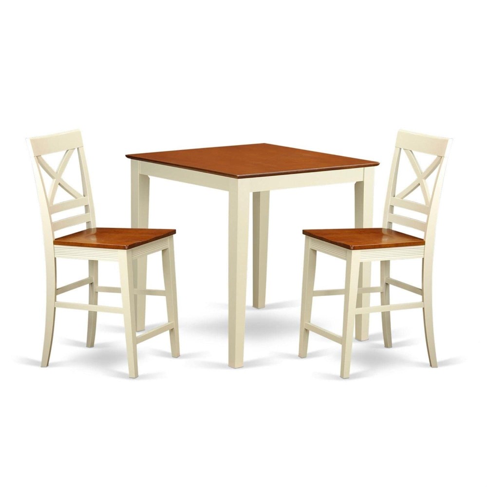 Vnqu3-Whi-W 3 Pc Dining Counter Height Set-Pub Table And 2 Dining Chairs.