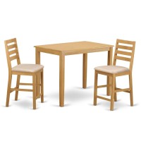 Yacf3-Oak-C 3 Pc Counter Height Set - Counter Height Table And 2 Dinette Chairs.