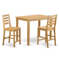 Yacf3-Oak-W 3 Pc Counter Height Pub Set - Counter Height Table And 2 Counter Height Dining Chair.