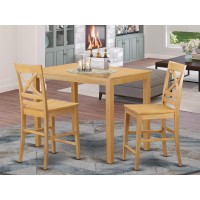 Yaqu3-Oak-W 3 Pc Counter Height Table And Chair Set - Small Kitchen Table And 2 Bar Stools With Backs