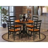 East West Furniture Anpf5-Blk-W 5 Piece Room Set Includes A Round Kitchen Table With Pedestal And 4 Dining Chairs, 36X36 Inch