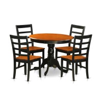 East West Furniture Anpf5-Blk-W 5 Piece Room Set Includes A Round Kitchen Table With Pedestal And 4 Dining Chairs, 36X36 Inch