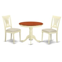 East West Furniture Anpl3-Whi-C 3 Piece Set For Small Spaces Contains A Round Table With Pedestal And 2 Linen Fabric Kitchen Dining Chairs, 36X36 Inch, Buttermilk & Cherry