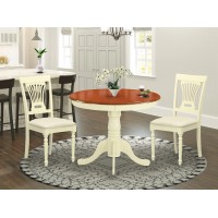 East West Furniture Anpl3-Whi-C 3 Piece Set For Small Spaces Contains A Round Table With Pedestal And 2 Linen Fabric Kitchen Dining Chairs, 36X36 Inch, Buttermilk & Cherry