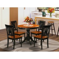 East West Furniture Anpl5-Blk-W 5 Piece Kitchen Set Includes A Round Dining Room Table With Pedestal And 4 Solid Wood Seat Chairs, 36X36 Inch, Black & Cherry