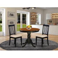 East West Furniture Anti3-Blk-C Antique 3 Piece Kitchen Set For Small Spaces Contains A Round Dining Room Table With Pedestal And 2 Linen Fabric Upholstered Chairs, 36X36 Inch