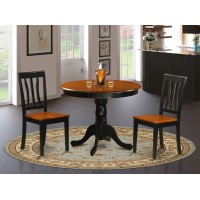 East West Furniture Anti3-Blk-W Antique 3 Piece Kitchen Set Contains A Round Dining Room Table With Pedestal And 2 Solid Wood Seat Chairs, 36X36 Inch