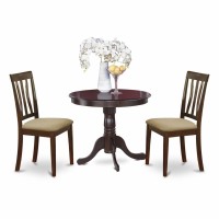 East West Furniture Anti3-Cap-C Antique 3 Piece Room Set Contains A Round Kitchen Table With Pedestal And 2 Linen Fabric Upholstered Dining Chairs, 36X36 Inch