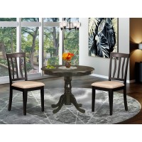 East West Furniture Anti3-Cap-C Antique 3 Piece Room Set Contains A Round Kitchen Table With Pedestal And 2 Linen Fabric Upholstered Dining Chairs, 36X36 Inch