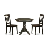 East West Furniture Anti3-Cap-W Antique 3 Piece Set Contains A Round Kitchen Table With Pedestal And 2 Dining Chairs, 36X36 Inch
