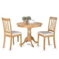 East West Furniture Anti3-Oak-Lc Antique 3 Piece Kitchen Set For Small Spaces Contains A Round Dining Room Table With Pedestal And 2 Faux Leather Upholstered Chairs, 36X36 Inch