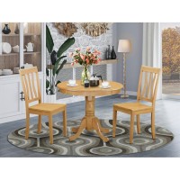 East West Furniture Anti3-Oak-W Antique 3 Piece Set Contains A Round Kitchen Table With Pedestal And 2 Dining Room Chairs, 36X36 Inch