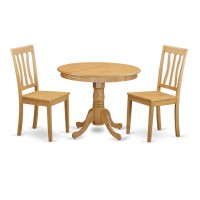 East West Furniture Anti3-Oak-W Antique 3 Piece Set Contains A Round Kitchen Table With Pedestal And 2 Dining Room Chairs, 36X36 Inch