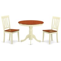 East West Furniture Antique 3 Piece Set For Small Spaces Contains A Round Kitchen Table With Pedestal And 2 Dining Chairs, 36X36 Inch, Anti3-Whi-W