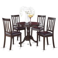 East West Furniture Antique 5 Piece Room Furniture Set Includes A Round Kitchen Table With Pedestal And 4 Faux Leather Upholstered Dining Chairs, 36X36 Inch, Anti5-Cap-Lc