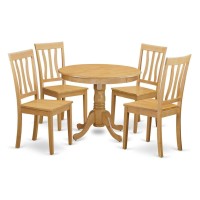 East West Furniture Antique 5 Piece Room Set Includes A Round Wooden Table With Pedestal And 4 Kitchen Dining Chairs, 36X36 Inch, Anti5-Oak-W