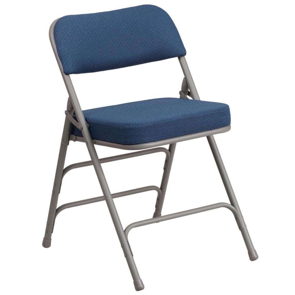 Hercules Series Premium Curved Triple Braced & Double Hinged - Navy Fabric Metal Folding Chair