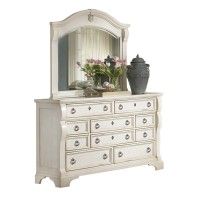 Heirloom Antique White Dresser And Landscape Mirror Combo