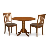 East West Furniture Dlav3-Sbr-C 3 Piece Dining Room Table Set Contains A Round Dining Table With Dropleaf And 2 Linen Fabric Upholstered Chairs, 42X42 Inch, Saddle Brown