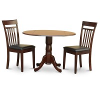 East West Furniture Dlca3-Mah-Lc Dublin 3 Piece Set Contains A Round Dining Table With Dropleaf And 2 Faux Leather Kitchen Room Chairs, 42X42 Inch, Mahogany