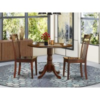 East West Furniture Dlca3-Mah-W Dublin 3 Piece Kitchen Set For Small Spaces Contains A Round Room Table With Dropleaf And 2 Dining Chairs, 42X42 Inch, Mahogany
