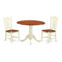 East West Furniture Dldo3-Bmk-W Dublin 3 Piece Room Furniture Set Contains A Round Kitchen Table With Dropleaf And 2 Dining Chairs, 42X42 Inch, Buttermilk & Cherry