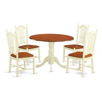 East West Furniture Dldo5-Bmk-W Dublin 5 Piece Kitchen Set For 4 Includes A Round Room Table With Dropleaf And 4 Dining Chairs, 42X42 Inch, Buttermilk & Cherry