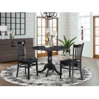 East West Furniture Dublin 3 Piece Set For Small Spaces Contains A Round Dining Room Table With Dropleaf And 2 Wood Seat Chairs, 42X42 Inch, Black