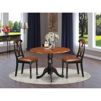 East West Furniture Dublin 3 Piece Modern Set Contains A Round Wooden Table With Dropleaf And 2 Faux Leather Kitchen Dining Chairs, 42X42 Inch, Dlke3-Bch-Lc