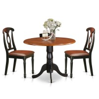 East West Furniture Dublin 3 Piece Modern Set Contains A Round Wooden Table With Dropleaf And 2 Faux Leather Kitchen Dining Chairs, 42X42 Inch, Dlke3-Bch-Lc