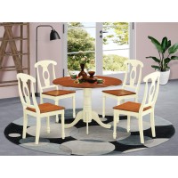 East West Furniture Dlke5-Bmk-W 5 Piece Room Furniture Set Includes A Round Kitchen Table With Dropleaf And 4 Dining Chairs, 42X42 Inch