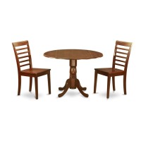 East West Furniture Dlml3-Mah-W 3 Piece Modern Set Contains A Round Wooden Table With Dropleaf And 2 Kitchen Dining Chairs, 42X42 Inch