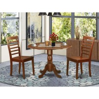 East West Furniture Dlml3-Mah-W 3 Piece Modern Set Contains A Round Wooden Table With Dropleaf And 2 Kitchen Dining Chairs, 42X42 Inch