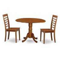 East West Furniture Dlml3-Sbr-W 3 Piece Kitchen Set For Small Spaces Contains A Round Table With Dropleaf And 2 Dining Room Chairs, 42X42 Inch