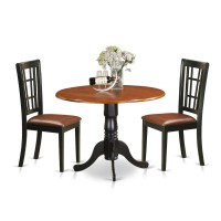 East West Furniture Dlni3-Bch-Lc 3 Piece Set Contains A Round Dining Room Table With Dropleaf And 2 Faux Leather Upholstered Chairs, 42X42 Inch