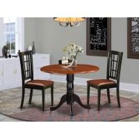 East West Furniture Dlni3-Bch-Lc 3 Piece Set Contains A Round Dining Room Table With Dropleaf And 2 Faux Leather Upholstered Chairs, 42X42 Inch