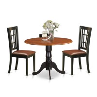 East West Furniture Dlni3-Bch-Lc 3 Piece Set Contains A Round Dining Room Table With Dropleaf And 2 Faux Leather Upholstered Chairs, 42X42 Inch