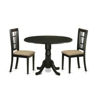 East West Furniture Dlni3-Blk-C 3 Piece Set Contains A Round Dining Room Table With Dropleaf And 2 Linen Fabric Upholstered Kitchen Chairs, 42X42 Inch