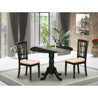 East West Furniture Dlni3-Blk-C 3 Piece Set Contains A Round Dining Room Table With Dropleaf And 2 Linen Fabric Upholstered Kitchen Chairs, 42X42 Inch