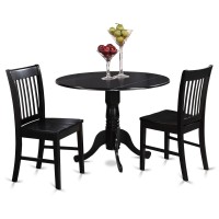 East West Furniture Dublin 3 Piece Kitchen Set For Small Spaces Contains A Round Dining Room Table With Dropleaf And 2 Solid Wood Seat Chairs, 42X42 Inch, Dlno3-Blk-W