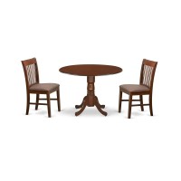 East West Furniture Dublin 3 Piece Kitchen Set Contains A Round Room Table With Dropleaf And 2 Linen Fabric Upholstered Dining Chairs, 42X42 Inch, Dlno3-Mah-C