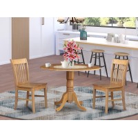 East West Furniture Dublin 3 Piece Modern Set Contains A Round Wooden Table With Dropleaf And 2 Dining Chairs, 42X42 Inch, Dlno3-Oak-W