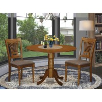 East West Furniture Dlpl3-Sbr-C Dublin 3 Piece Room Set Contains A Round Kitchen Table With Dropleaf And 2 Linen Fabric Upholstered Dining Chairs, 42X42 Inch