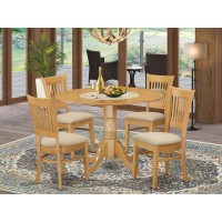 East West Furniture Dlva5-Oak-C Dublin 5 Piece Kitchen Set Includes A Round Dining Room Table With Dropleaf And 4 Linen Fabric Upholstered Chairs, 42X42 Inch