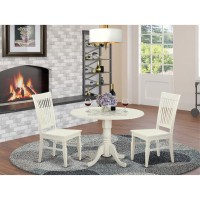 East West Furniture Dlwe3-Whi-W Dublin 3 Piece Dinette Set For Small Spaces Contains A Round Table With Dropleaf And 2 Dining Room Chairs, 42X42 Inch, Linen White