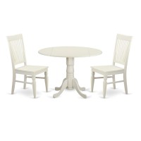 East West Furniture Dlwe3-Whi-W Dublin 3 Piece Dinette Set For Small Spaces Contains A Round Table With Dropleaf And 2 Dining Room Chairs, 42X42 Inch, Linen White