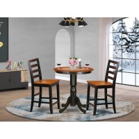 East West Furniture 3 Piece Kitchen Counter Set For Small Spaces Contains A Round Room Table With Pedestal And 2 Dining Chairs, 30X30 Inch, Edfa3-Blk-W