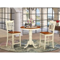 East West Furniture Edgr3-Whi-W Eden 3 Piece Kitchen Counter Set For Small Spaces Contains A Round Room Table With Pedestal And 2 Dining Chairs, 30X30 Inch, Buttermilk & Cherry