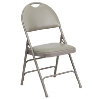 Hercules Series Ultra-Premium Triple Braced Gray Vinyl Metal Folding Chair With Easy-Carry Handle