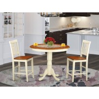 East West Furniture Javn3-Whi-W 3 Piece Counter Height Dining Set For Small Spaces Contains A Round Dining Room Table With Pedestal And 2 Wooden Seat Chairs, 36X36 Inch, Buttermilk & Cherry